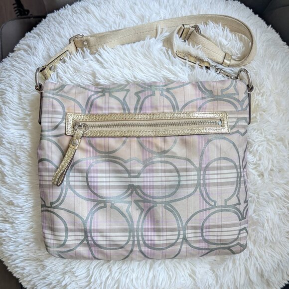 Coach, Tartan Plaid Cream Lavender Grey Signature Fabric Crossbody Bag - Picture 2 of 16